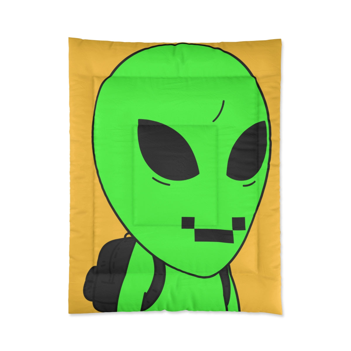 Green Alien Visitor Digital Face Mochila negra Cama Colcha