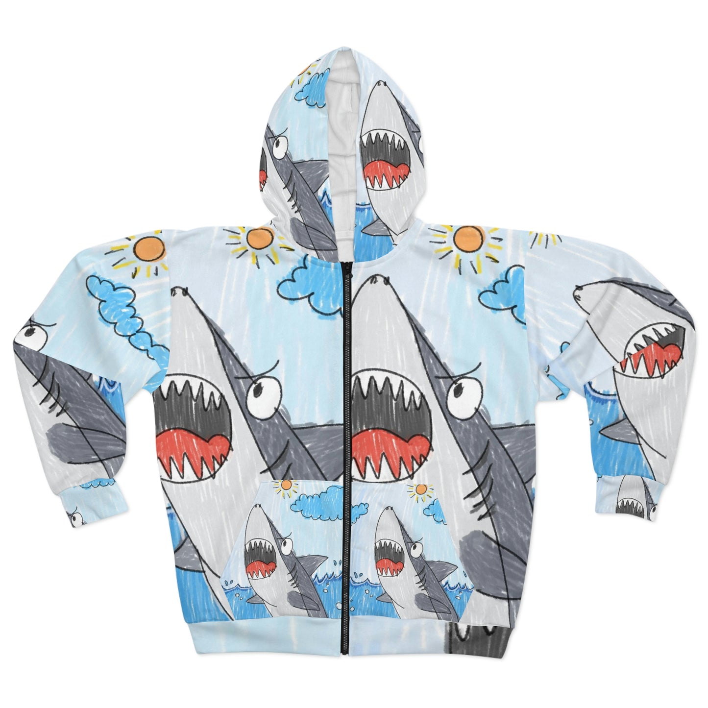 Shark Jaw Teeth Attack Ocean Sea Creature AOP Unisex Zip Hoodie