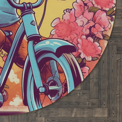 Fox Riding Bike Cartoon Anime Culture Graphic Round Rug