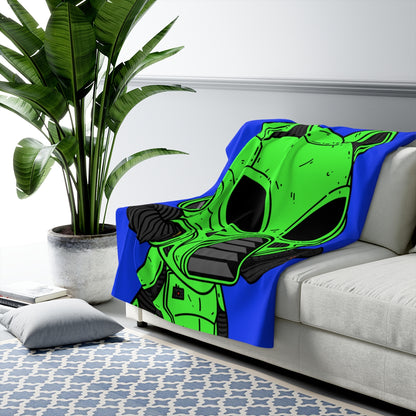 Armored Green Future Alien Cyborg Machine Visitor Sherpa Fleece Blanket