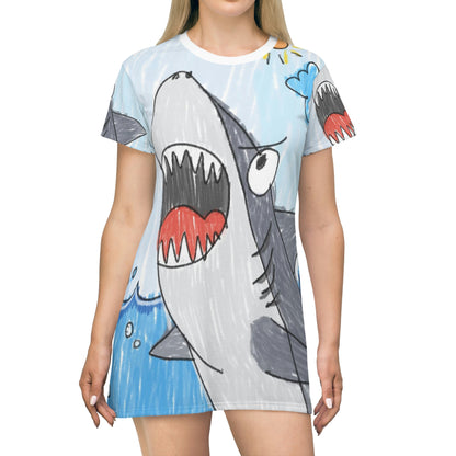 Shark Jaw Teeth Attack Ocean Sea Creature All Over Print T-Shirt Dress