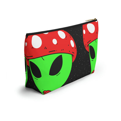 Mushroom Head Green Alien Visitor w/ Red Lips Accessory Pouch w T-bottom