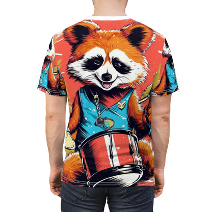 Red Panda Drum Music Player Graphic Camiseta unisex cortada y cosida (AOP) 