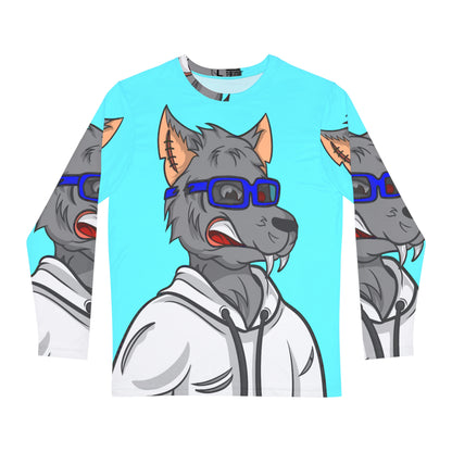 Wolf Grey Blue Cyborg Glasses White Sweatshirt Hoodie Men's Long Sleeve AOP Shirt