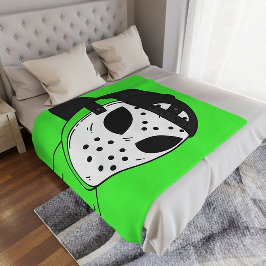 White Hockey Mask Green Alien Visitor Hockey Minky Blanket
