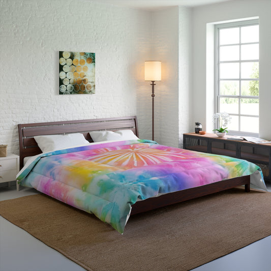 Boho Beach Vibe Pastel Hues Tie-Dye Pattern Design Comforter