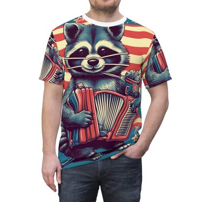 Raccoon Accordion Musician Furry Animal Graphic Unisex Cut & Sew Tee (AOP)