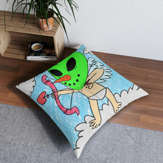 Valentine Alien Heart Love Veggie Visi Vegetable Visitor Tufted Floor Pillow, Square