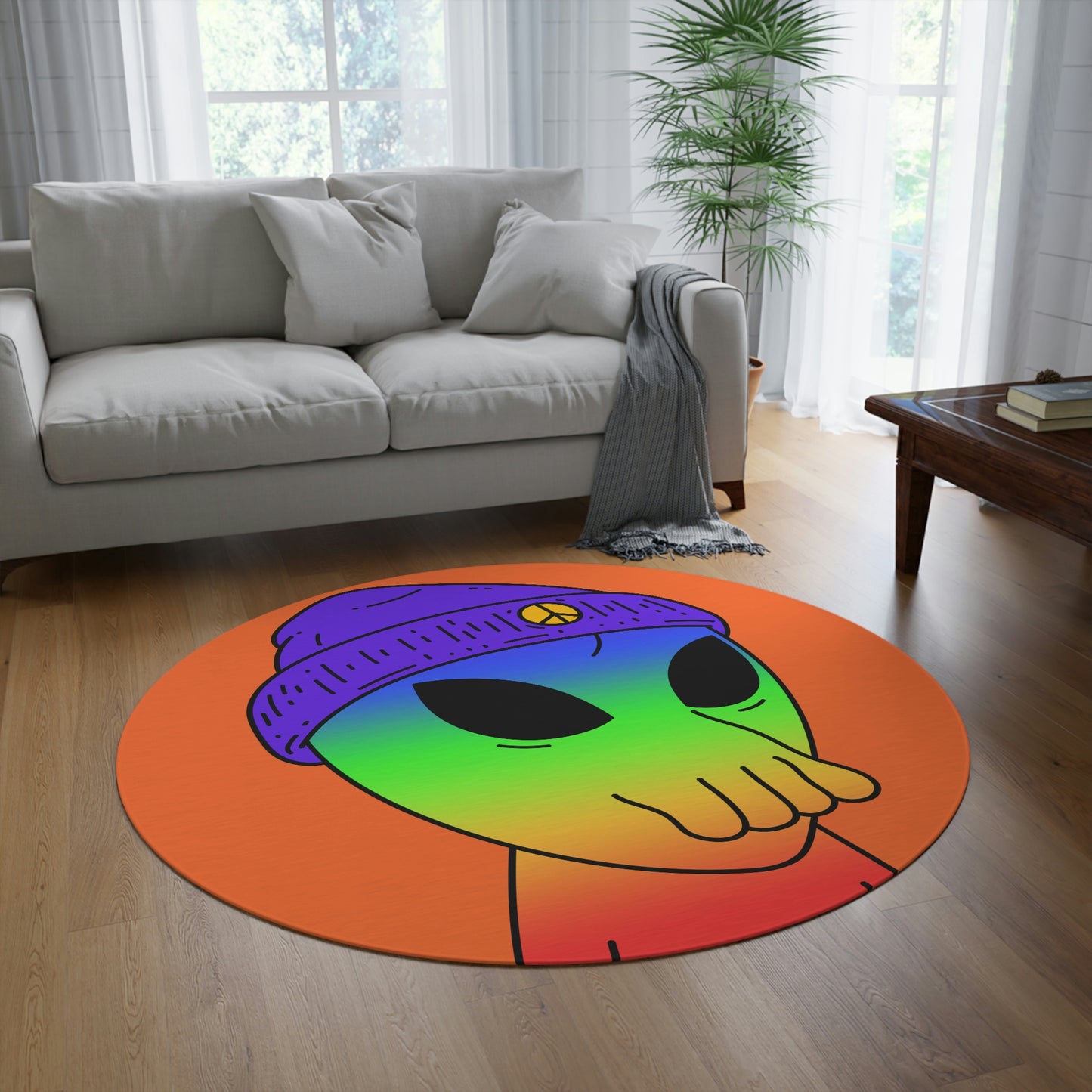 Rainbow Peace Alien Squid Mouth Visitor Round Rug - Visitor751