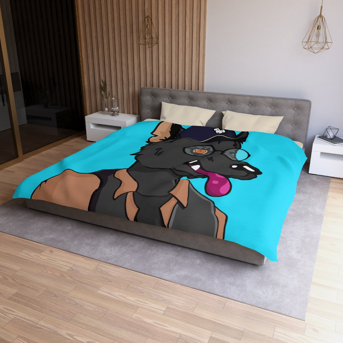 Cyborg Wolf Detective Tongue Out Round Glasses Microfiber Duvet Cover