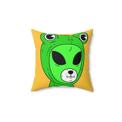 Green Kek Frog Alien Space Character Cartoon Dog Bear Face Visitor Spun Polyester Square Pillow