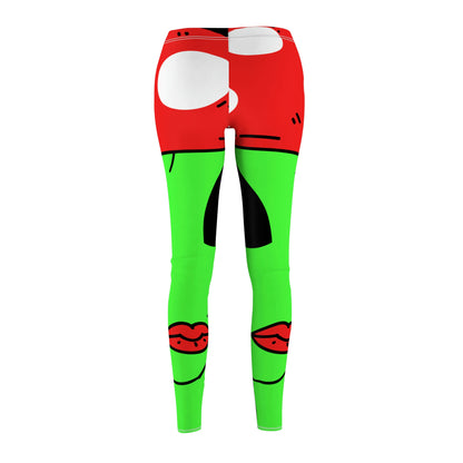 Mushroom Head Green Alien Visitor w/ Red Lips Women's Cut & Sew Casual Leggings