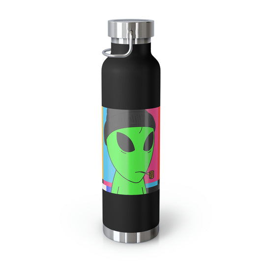 Pipe Smoking Green Alien Black Beanie Copper Vacuum Insulated Bottle, 22oz