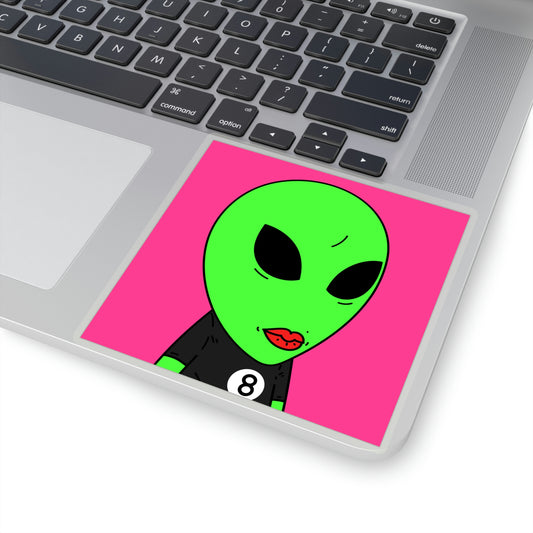 8 Ball Green Alien Lipstick Visitor Pool Player Game Kiss-Cut Stickers