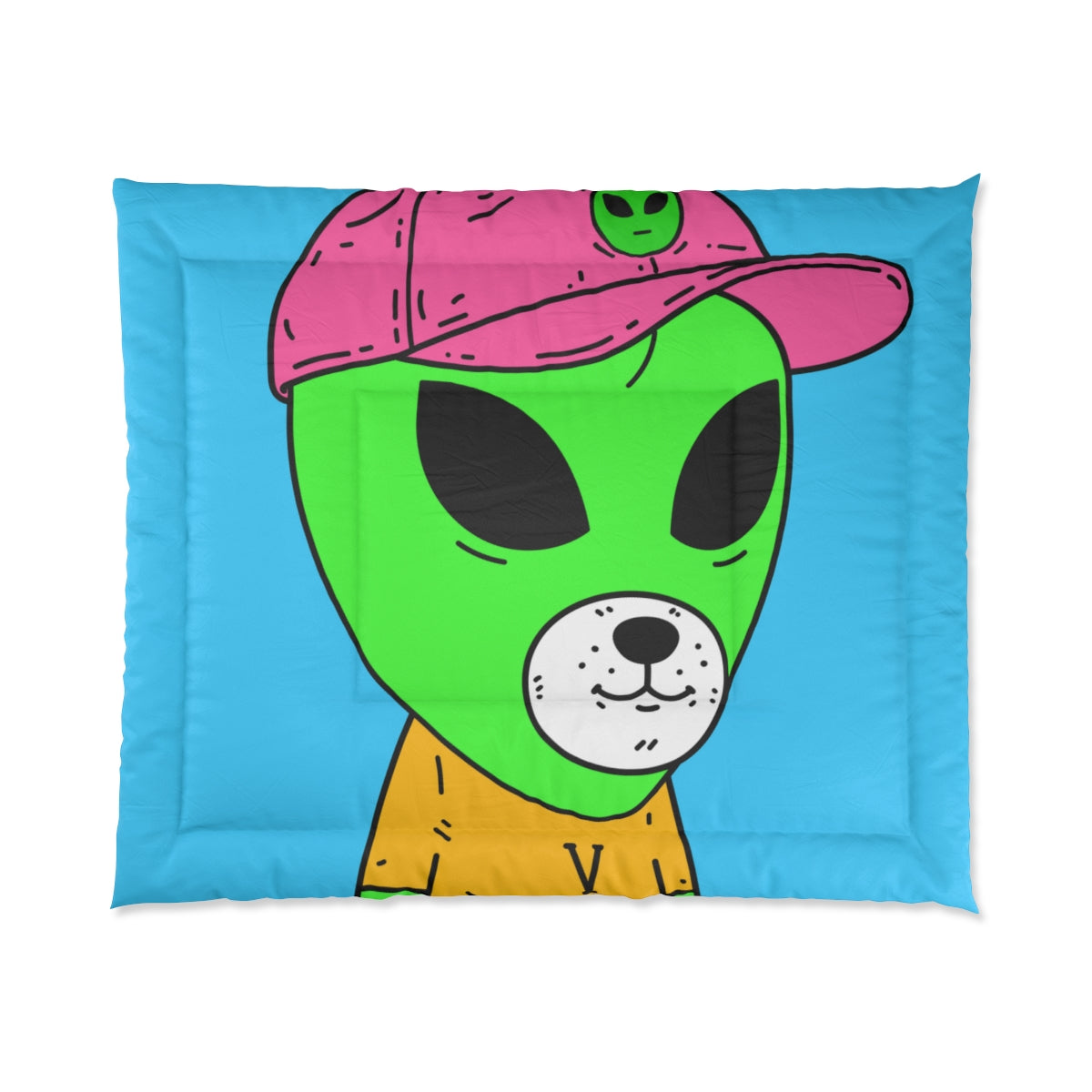 Green Alien Visitor Dog Bear Face Yellow V T Shirts Pink Visi Hat Bed Comforter