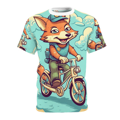 Fox Bike Ride Adventure Graphic Cyclist Unisex Cut & Sew Tee (AOP)