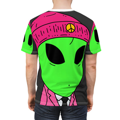 Alien in Peace Hat Business Pro Visitor Outerspace Unisex AOP Cut & Sew Tee