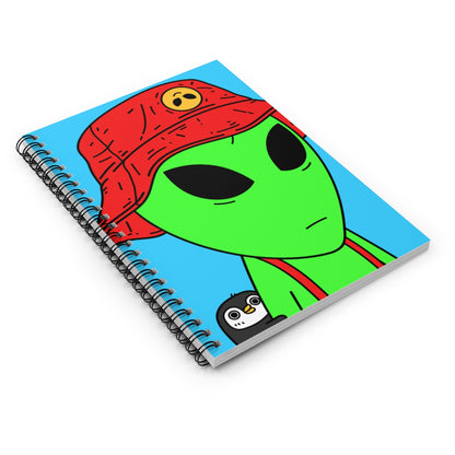 Penguin Alien Visitor Red Visi Space Galactic Spiral Notebook - Ruled Line