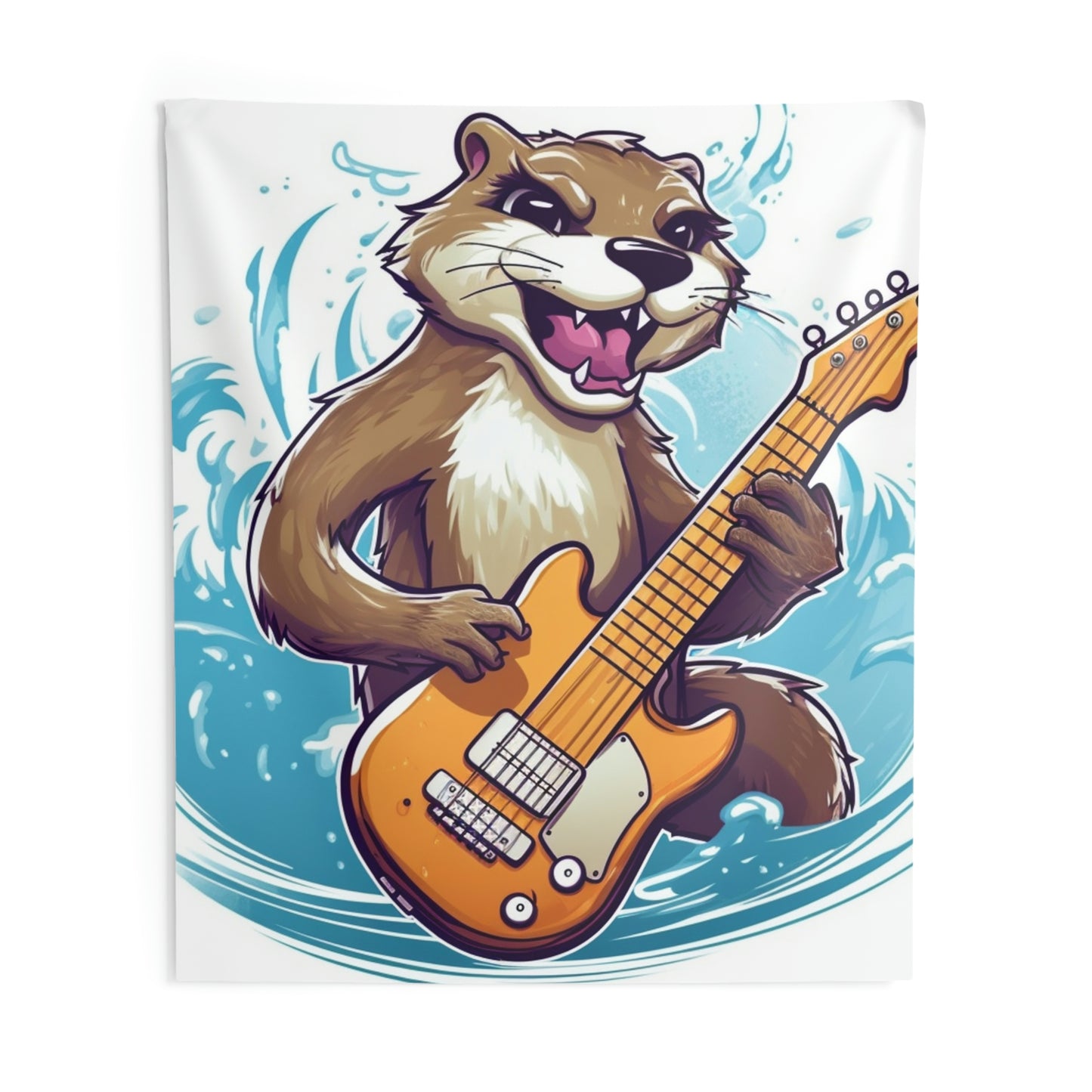 Tapices de pared para interiores con gráfico de animales peludos, guitarra, reproductor de música 