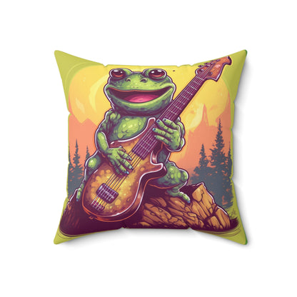 Frog Log Bass Guitarist Musician Swamp Graphic Spun Polyester Square Pillow