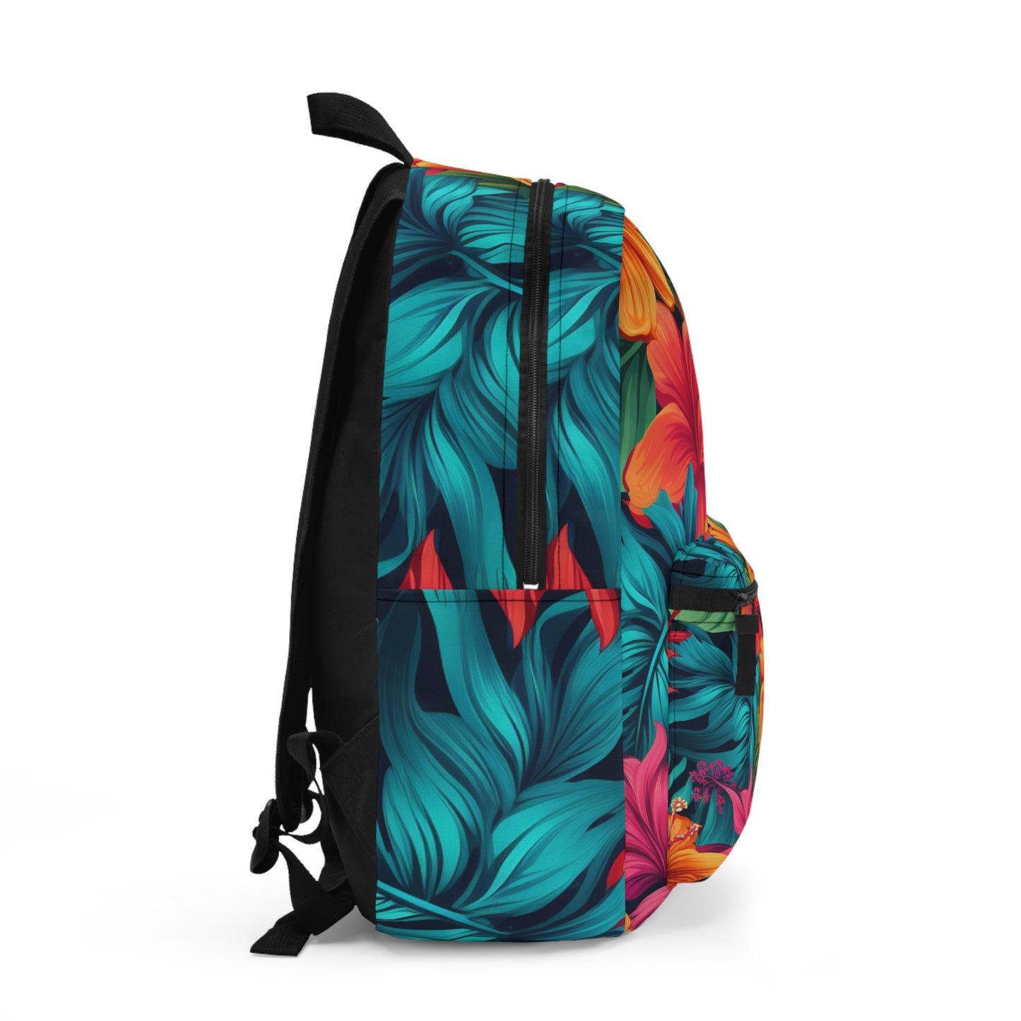 Vibrante diseño de estampado floral tropical de inspiración hawaiana Mochila