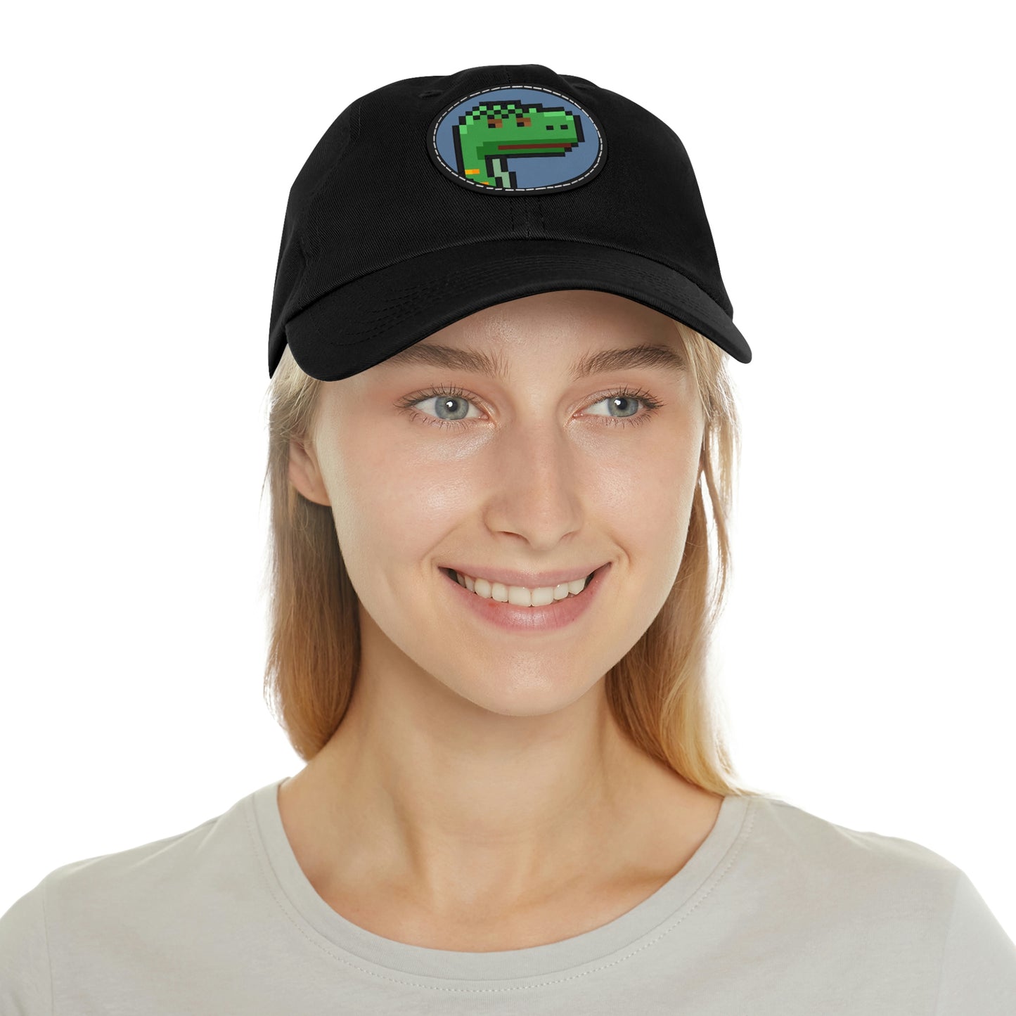 Dinosaur Dino Pixel Dad Hat with Leather Patch (Round)