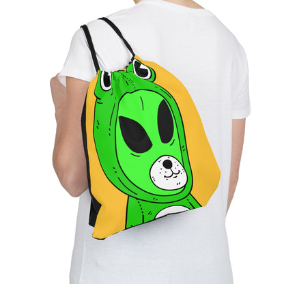 Green Kek Frog Alien Space Character Cartoon Dog Bear Face Visitor Outdoor Drawstring Bag