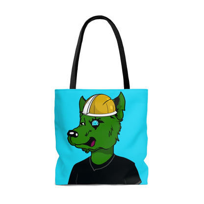 Cyborg Wolve Green Fur Black T Shirt Gold Miner Mining Mine Helmet Blue Bionic Eye AOP Tote Bag