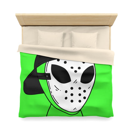 White Hockey Mask Green Alien Visitor Microfiber Duvet Cover