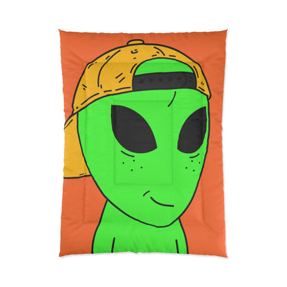 Green Alien Yellow Hat Visitor Bed Comforter