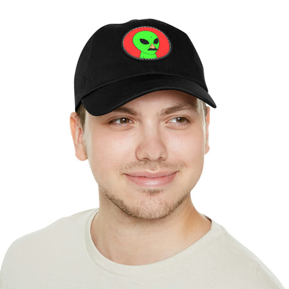 Fake Alien Human Mask Dad Hat with Leather Patch (Round)