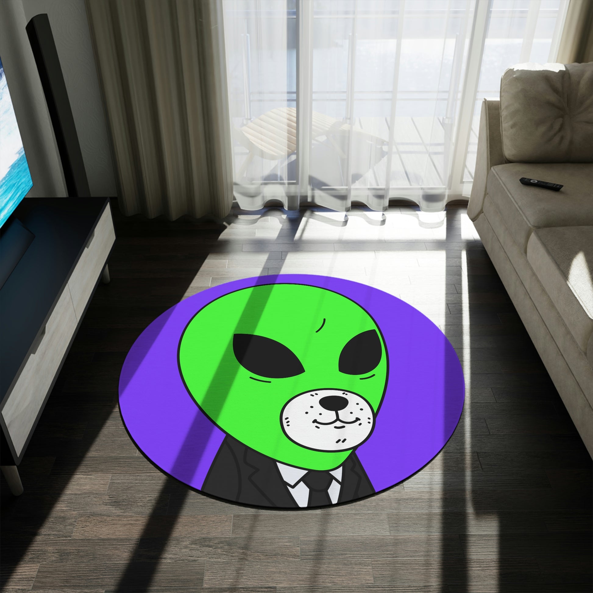 Green Alien Business Suit Dog Face Visitor Round Rug - Visitor751