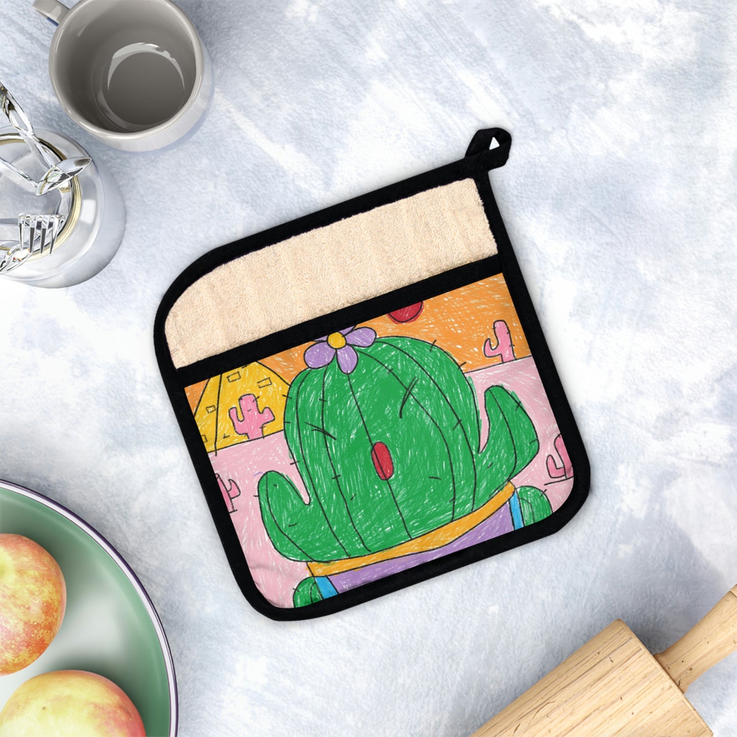 Desert Cactus Sumo Wrestler Graphic Pot Holder with Pocket