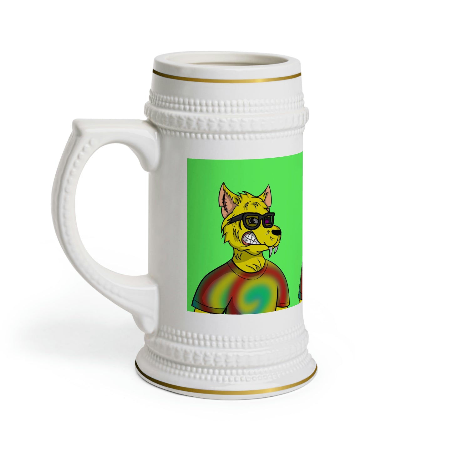 Wolve Cyborg Tie Dye Wolf Shirt Yellow Fur Cool Sun Glasses Beer Stein Mug