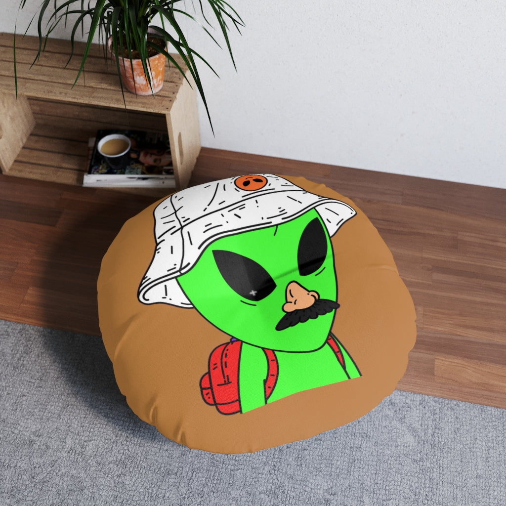 The Visitor Green Alien Space Traveler Tufted Floor Pillow, Round - Visitor751