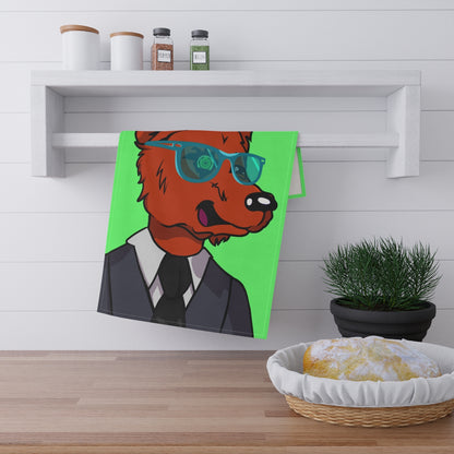 Cyborg Wolf Grey Suit Black Tie Blue Glasses Orange Fur Boho Kitchen Towel