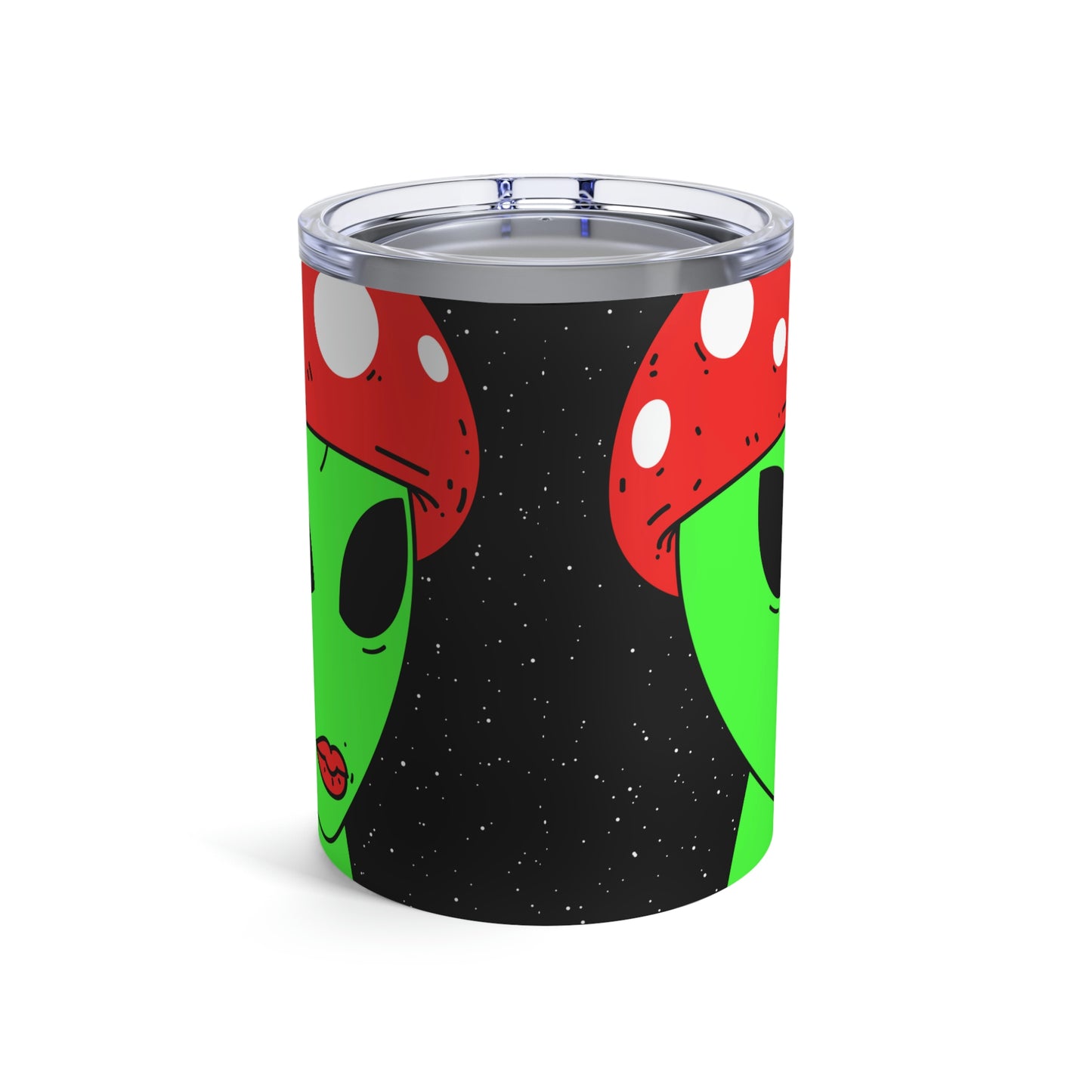 Mushroom Head Green Alien Visitor w/ Red Lips Tumbler 10oz