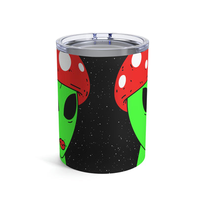 Mushroom Head Green Alien Visitor w/ Red Lips Tumbler 10oz