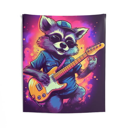 Guitarrista de mapache peludo - Tapices de pared para interiores con decoración musical de animales de estrella de rock 