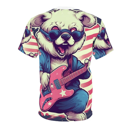 Rock and Roll Independence: Patriotism Patriotic Bear's Guitar Unisex Cut & Sew Tee (AOP)