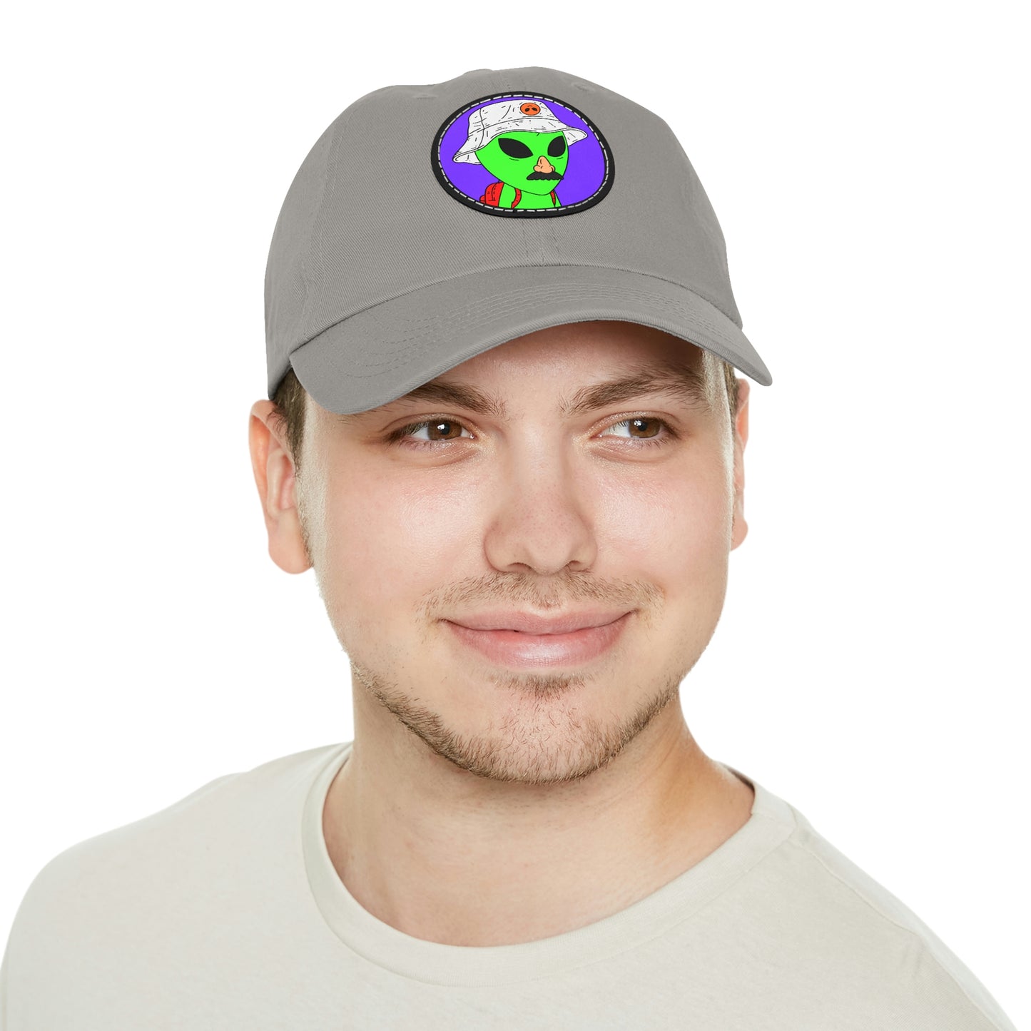 Visitor Green Alien Space Traveler Dad Hat with Leather Patch (Round)