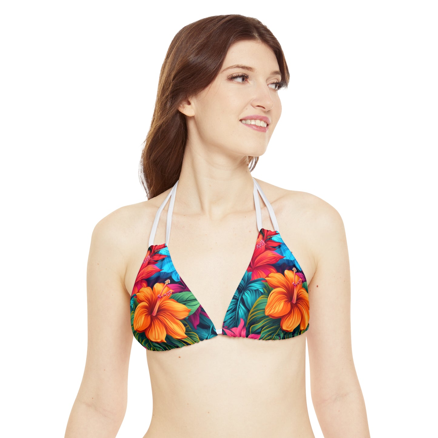 Vibrant Hawaiian-Inspired Tropical Floral Pattern Design Strappy Bikini Set (AOP)