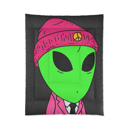 Pink Peace Hat Suit Green Alien Visitor Bed Comforter