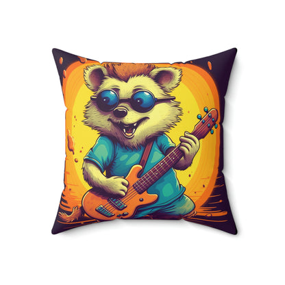 Hedgehog Furry Cute Guitar Music Graphic Spun Polyester Square Pillow