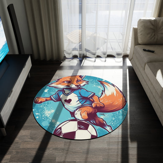 Fox Soccer Sport Athlete Cute Furry Animal Round Rug