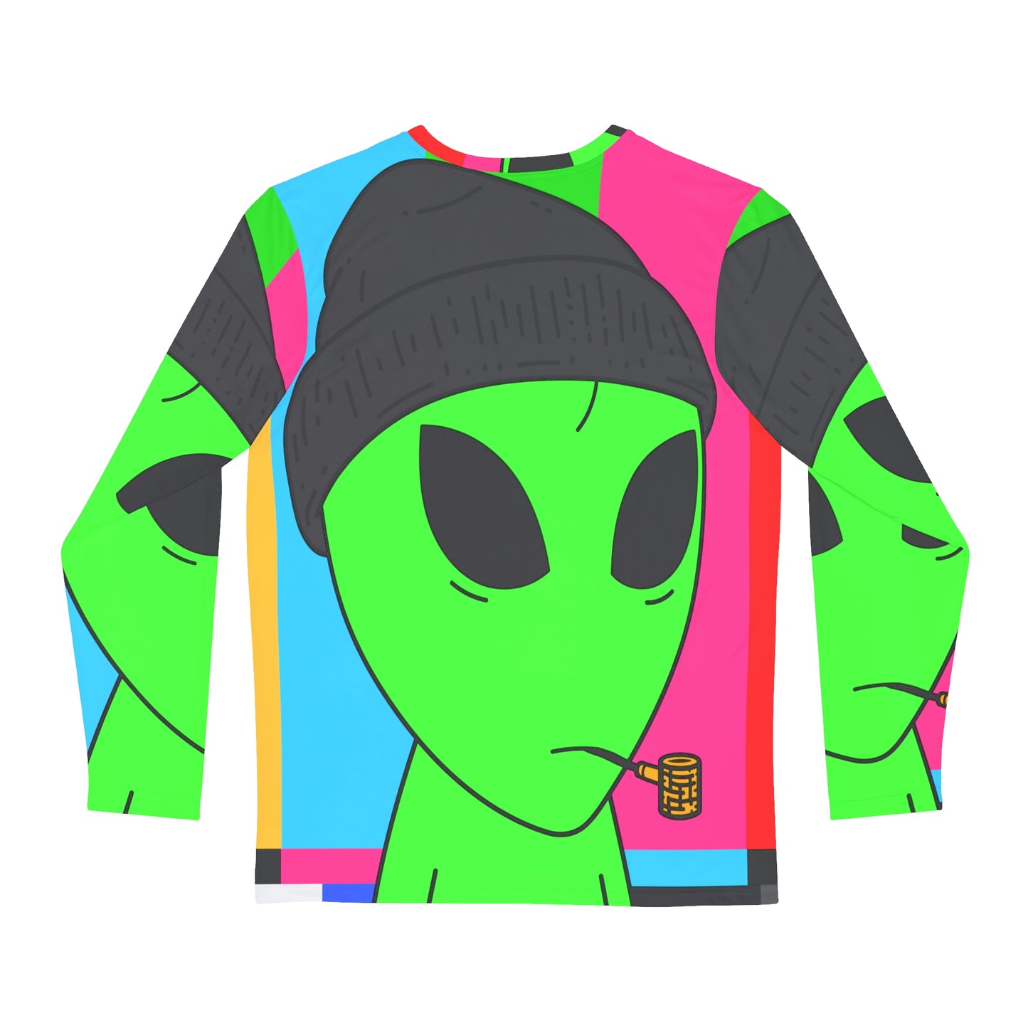 Pipe Smoking Green Alien Black Beanie Camisa AOP de manga larga para hombre 