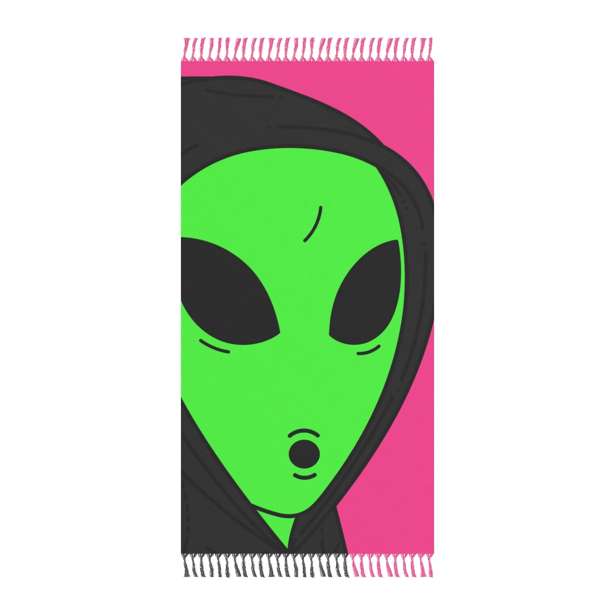 The Visitor Green Alien Black Hoodie Pink Background Boho Beach Cloth