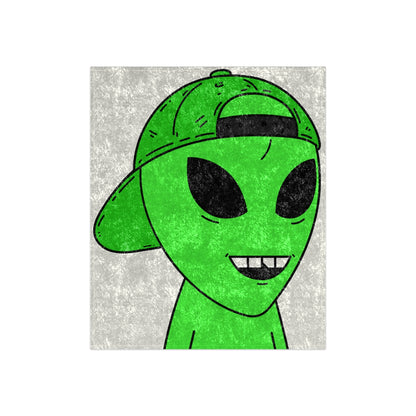 The Green Alien Visitor with Hat Crushed Velvet Blanket