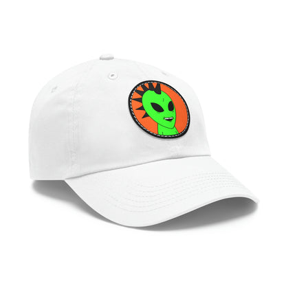 Black Hair Spiked Visitor Alien Dad Hat with Leather Patch (Round)