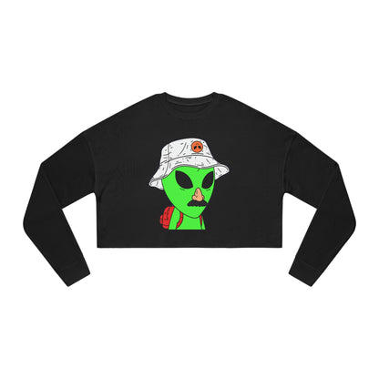 Visitor Green Alien Space Traveler Women's Cropped Sweatshirt